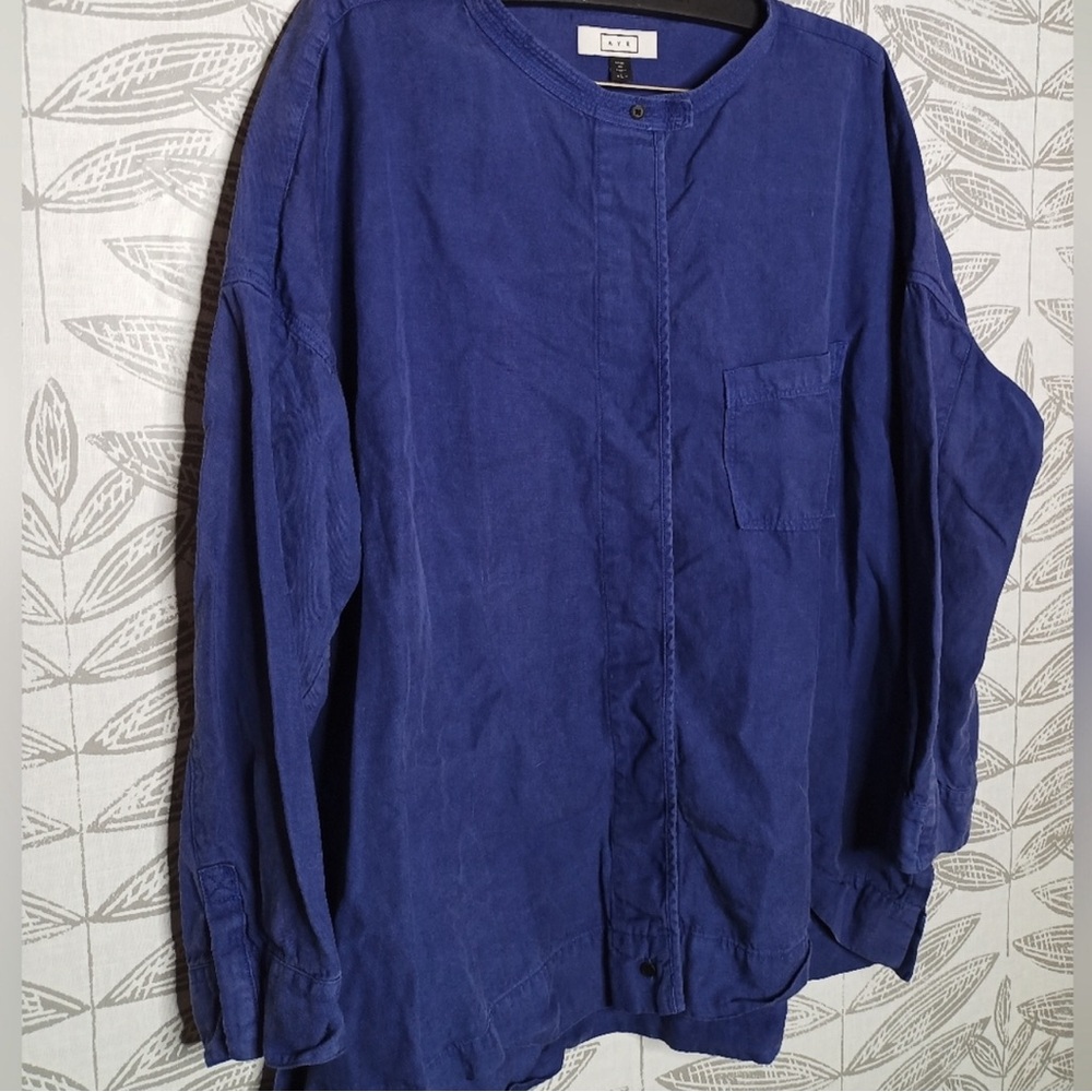 Ayr Blouse Button Down Linen lyocell Blend Boxy Oversized Collarless Minimalist